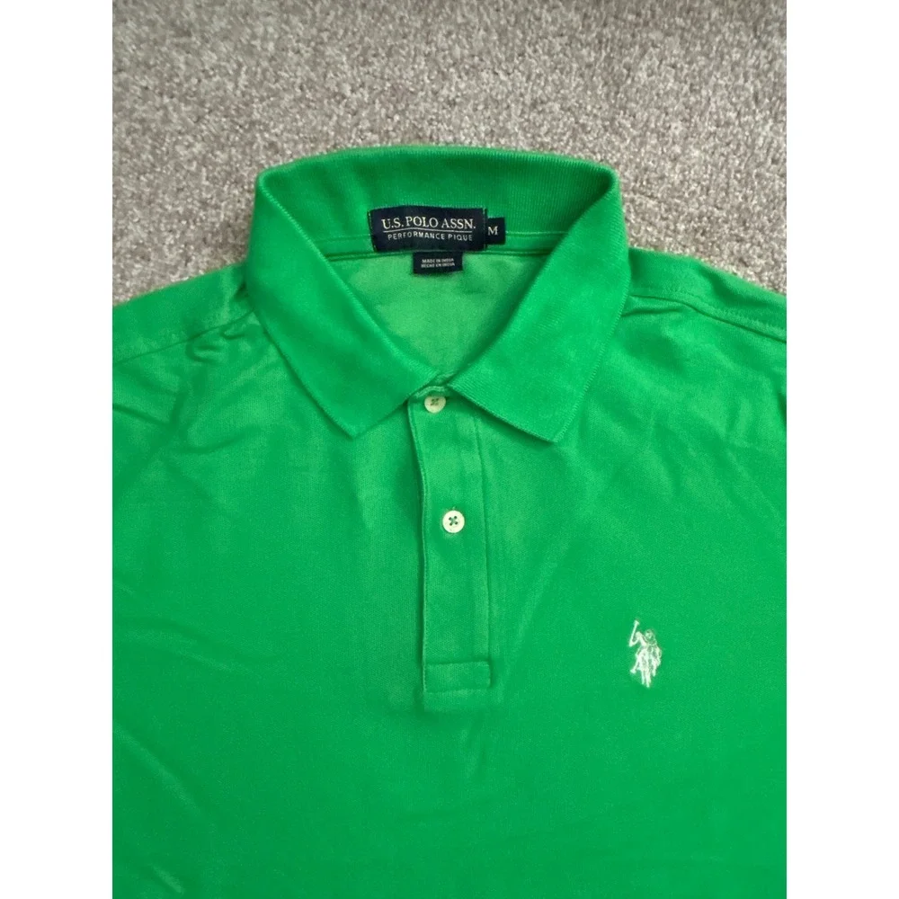 U.S. Polo Assn. Performance Pique Polo Mens M Green Excellent Short Sleeve Logo